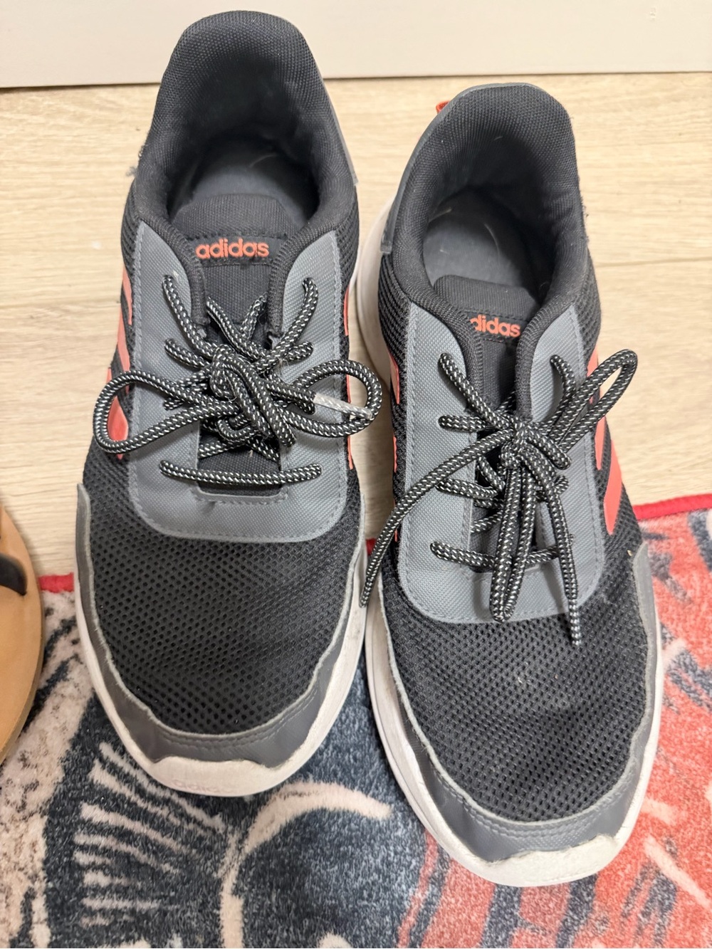 adidas Black and Gray Sneakers with Coral Stripes